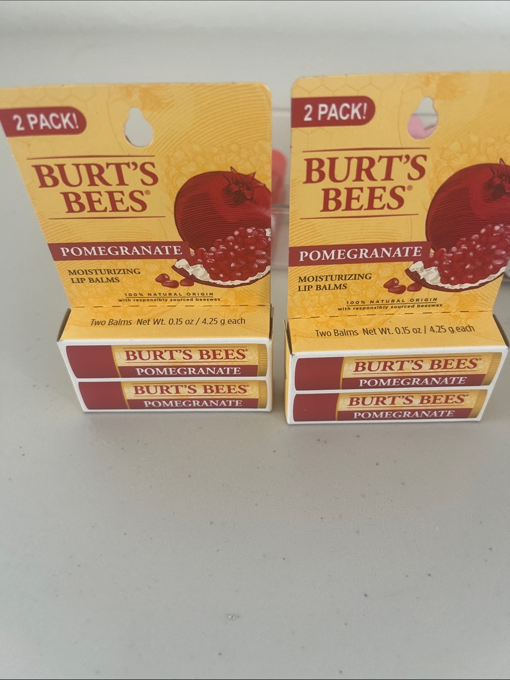 Burt's Bees Pomegranate Lip Balm Twin Packs – Red and Yellow Packaging